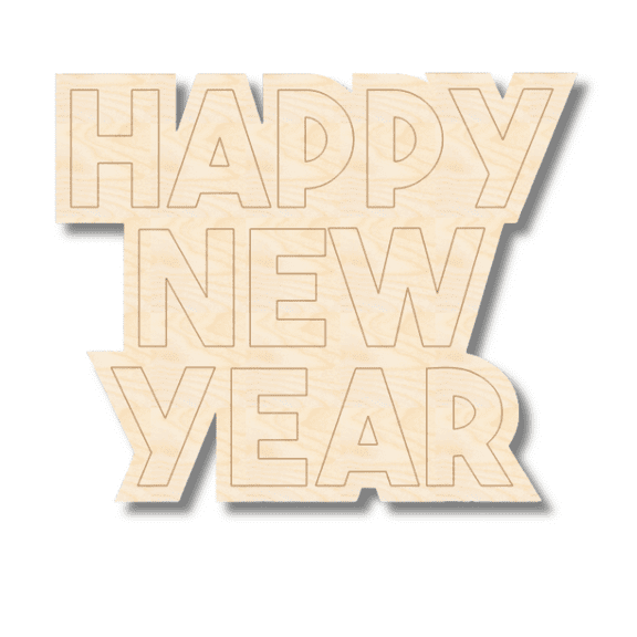 Unfinished Wood Etched Happy New Year Shape 16" / 1/8"