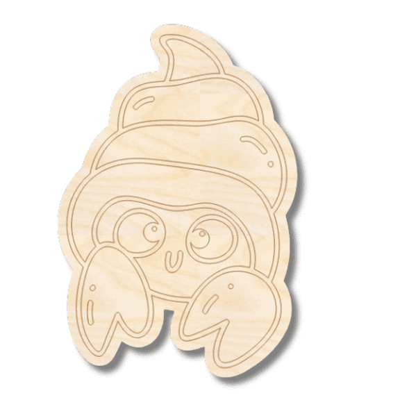 Unfinished Wood Etched Hermit Crab Shape 3" / 1/8"