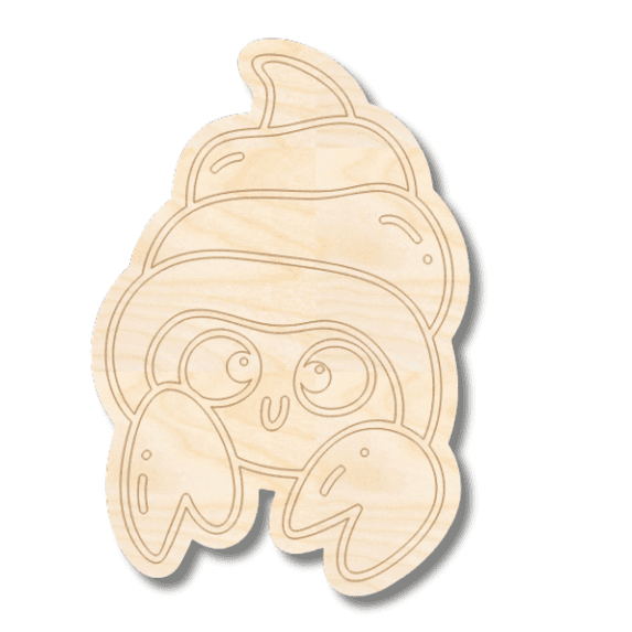 Unfinished Wood Etched Hermit Crab Shape | Paint By Line Crafts 8" / 1/4"