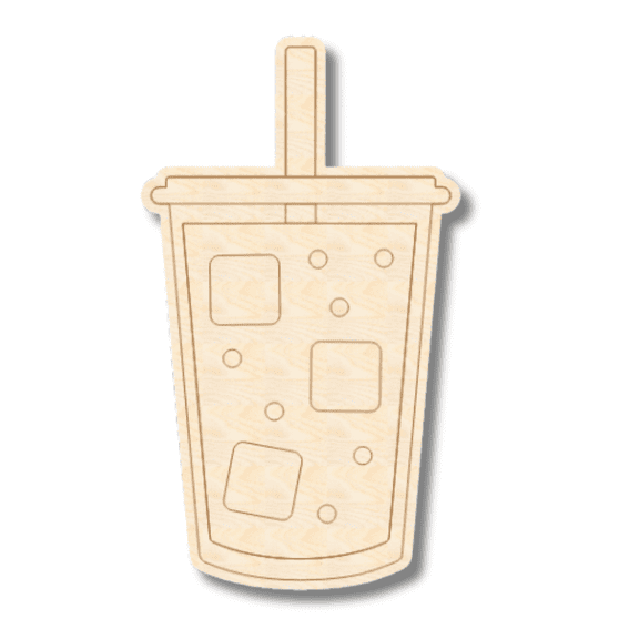 Unfinished Wood Etched Iced Coffee Shape | Paint By Line Crafts 3" / 1/8"