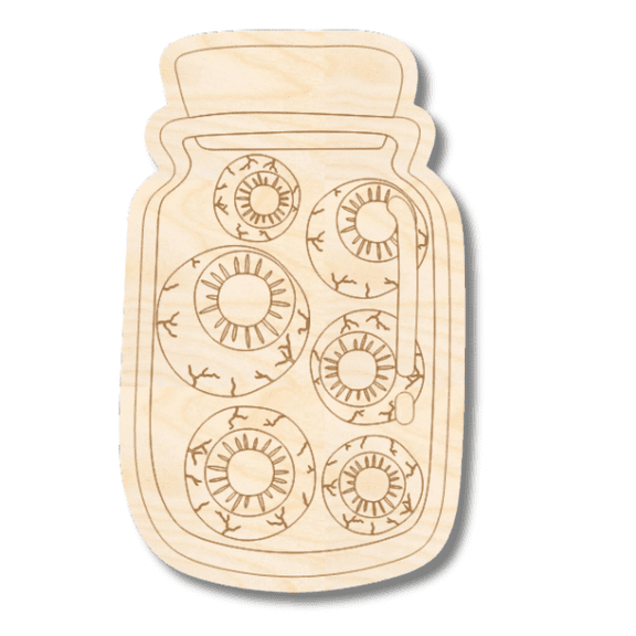 Unfinished Wood Etched Jar of Eyeballs Shape | Paint By Line Crafts 4" / 1/8"