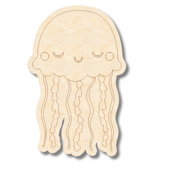 Unfinished Wood Etched Jelly Fish Shape | Paint By Line Crafts | up to 30" DIY 12" / 1/8"