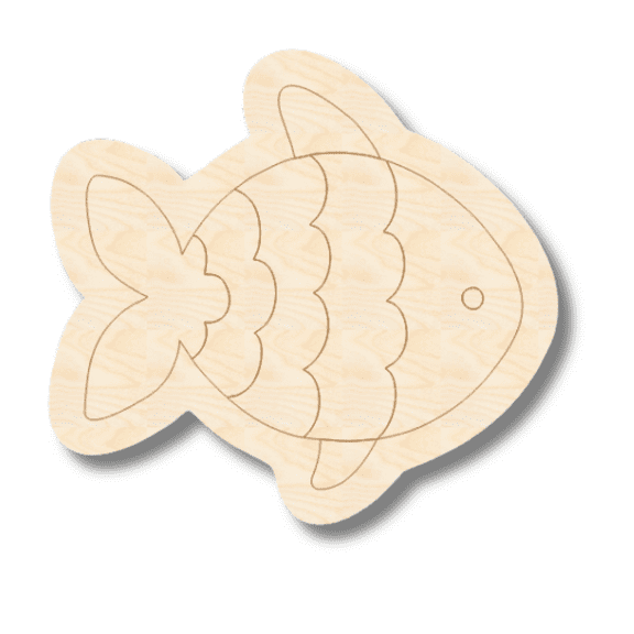 Unfinished Wood Etched Lined Fish Shape 6" / 1/4"