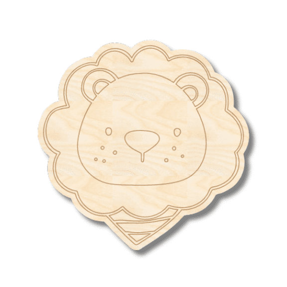 Unfinished Wood Etched Lion Head Shape 10" / 1/8"