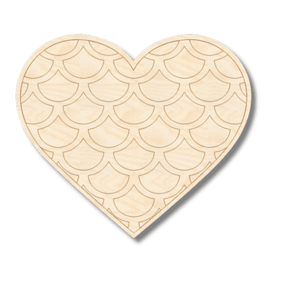Unfinished Wood Etched Mermaid Heart Shape 6" / 1/4"