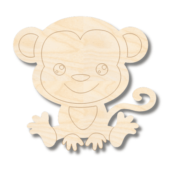 Unfinished Wood Etched Monkey Shape 3" / 1/8"
