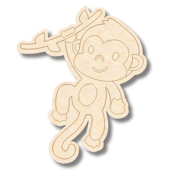 Unfinished Wood Etched Monkey Shape 5" / 1/8"