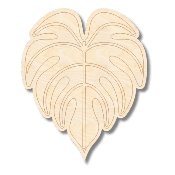 Unfinished Wood Etched Monstera Leaf Shape | Paint By Line Crafts 3" / 1/8"