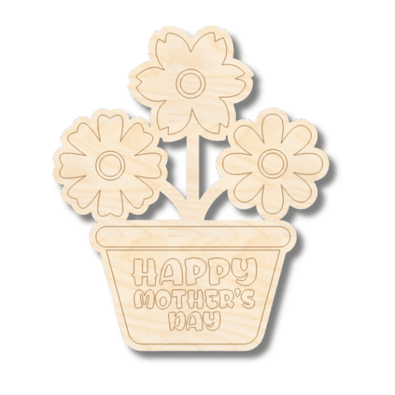Unfinished Wood Etched Mother's Day Flowers Shape 16" / 1/4"