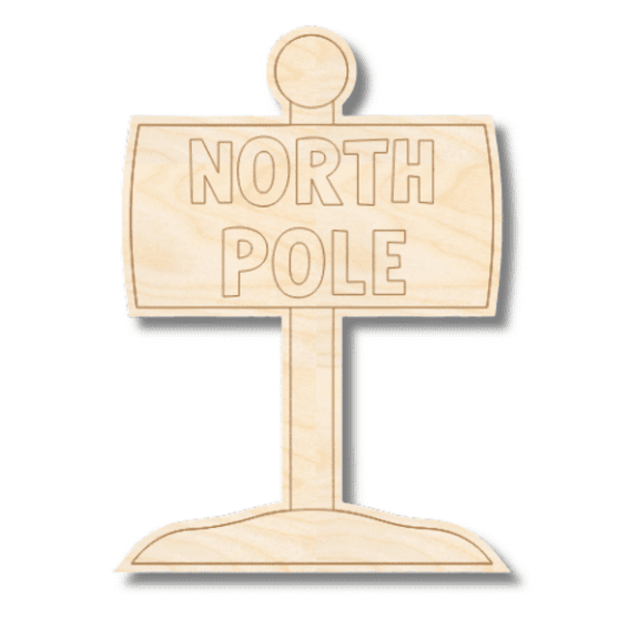 Unfinished Wood Etched North Pole Shape 4" / 1/8"