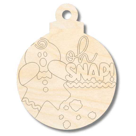 Unfinished Wood Etched Oh Snap Gingerbread Man Ornament Shape | Paint By Line Crafts 7" / 1/4"