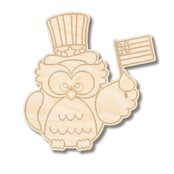 Unfinished Wood Etched Patriotic Owl Shape 20" / 1/8"