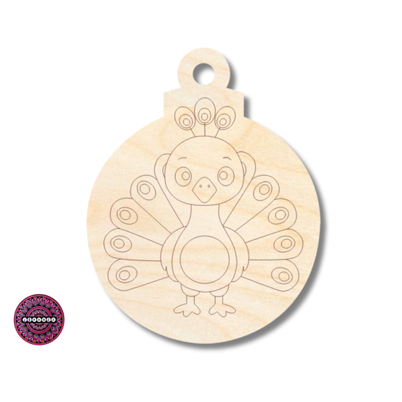 Unfinished Wood Etched Peacock Ornament Shape 18" / 1/8"