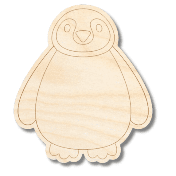 Unfinished Wood Etched Penguin Shape 7" / 1/4"