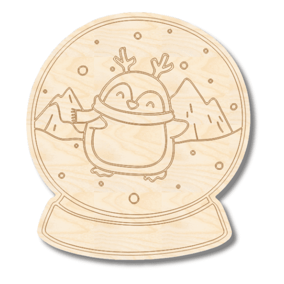 Unfinished Wood Etched Penguin Snow Globe Shape | Paint By Line Crafts 14" / 1/4"