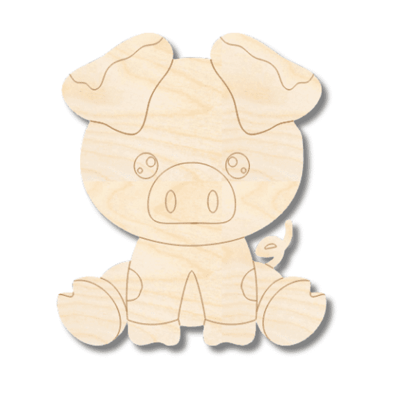 Unfinished Wood Etched Pig Shape | Paint By Line Crafts 5" / 1/8"