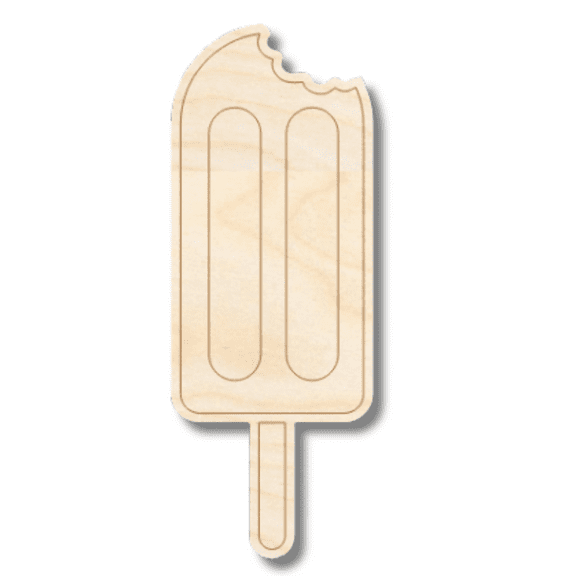 Unfinished Wood Etched Popsicle With Bite Shape 3" / 1/8"