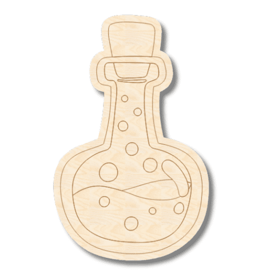 Unfinished Wood Etched Potion Bottle Shape | Paint By Line Crafts 10" / 1/8"