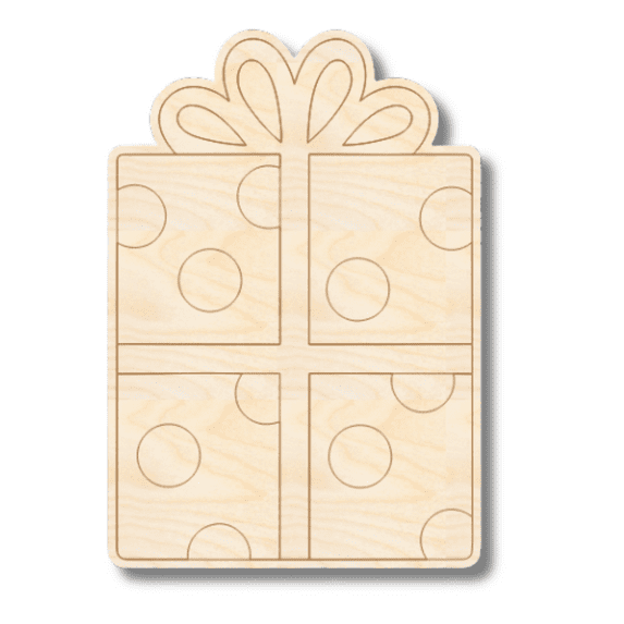 Unfinished Wood Etched Present Shape 12" / 1/4"