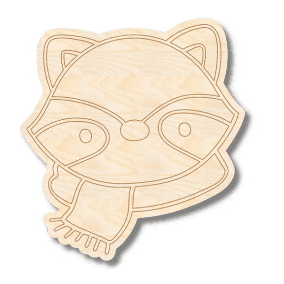 Unfinished Wood Etched Raccoon Head Shape 6" / 1/4"