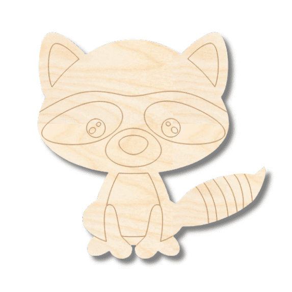 Unfinished Wood Etched Raccoon Shape | Paint By Line Crafts 18" / 1/8"