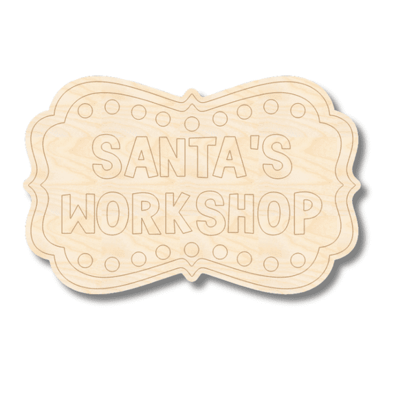 Unfinished Wood Etched Santa's Workshop Shape | Paint By Line Crafts 5" / 1/8"