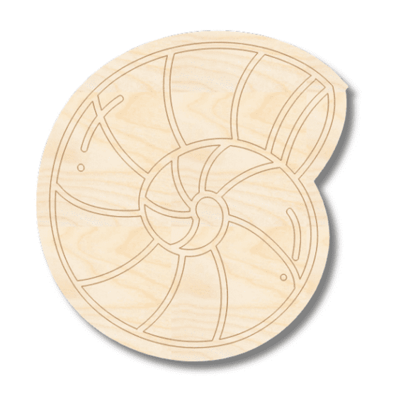 Unfinished Wood Etched Sea Shell Shape 3" / 1/8"