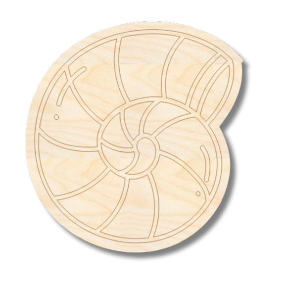 Unfinished Wood Etched Sea Shell Shape 8" / 1/8"