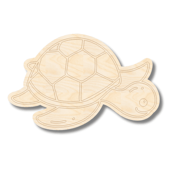 Unfinished Wood Etched Sea Turtle Shape | Paint By Line Crafts 8" / 1/4"