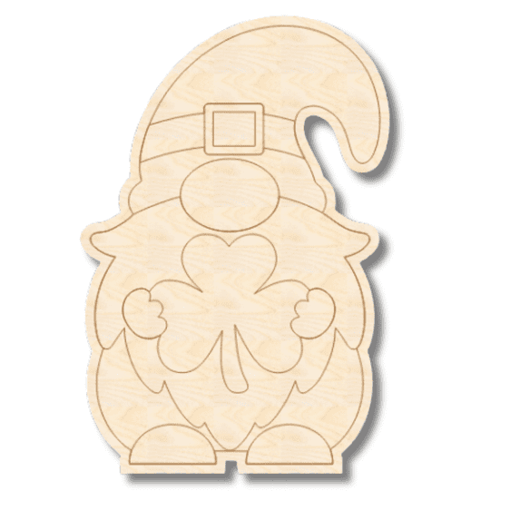 Unfinished Wood Etched Shamrock Gnome Shape | Paint By Line Crafts 14" / 1/4"