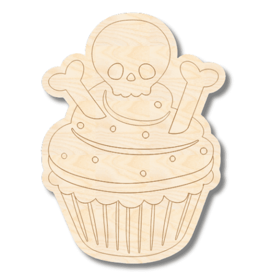 Unfinished Wood Etched Skull Cup Cake Shape | Paint By Line Crafts 4" / 1/4"