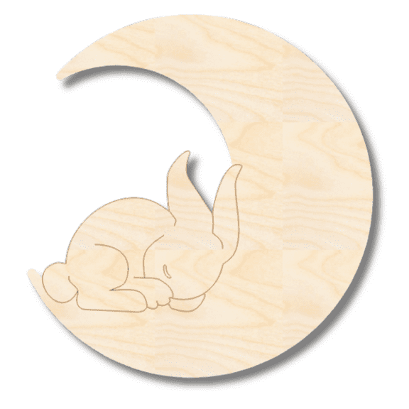 Unfinished Wood Etched Sleeping Bunny on Moon Shape 14" / 1/8"