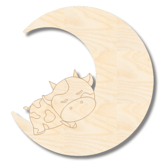 Unfinished Wood Etched Sleeping Cow on Moon Shape | Paint By Line Crafts 3" / 1/8"