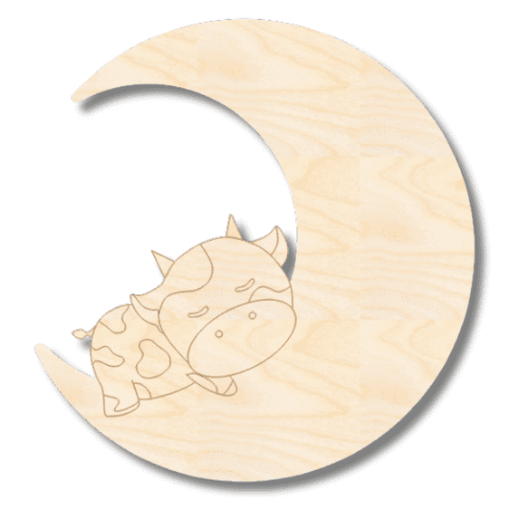 Unfinished Wood Etched Sleeping Cow on Moon Shape | Paint By Line Crafts 5" / 1/8"