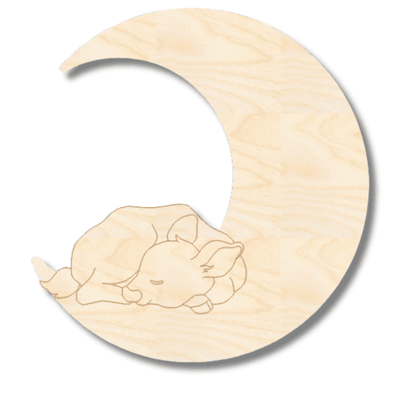 Unfinished Wood Etched Sleeping Deer on Moon Shape | Paint By Line Crafts 5" / 1/4"
