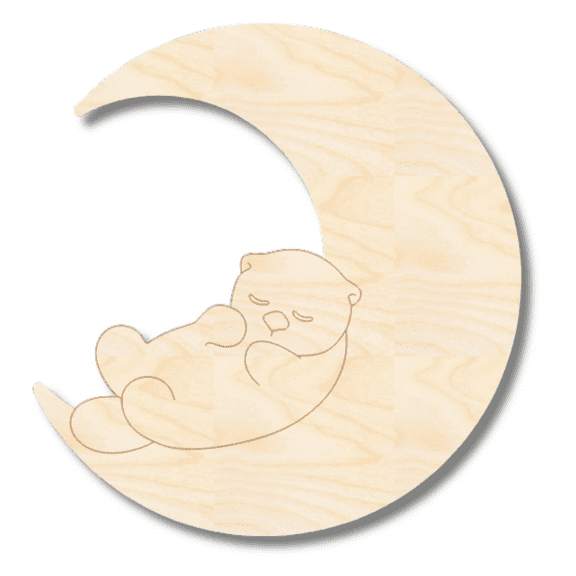 Unfinished Wood Etched Sleeping Otter on Moon Shape 18" / 1/4"