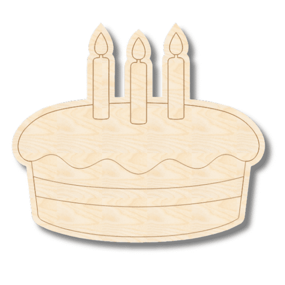 Unfinished Wood Etched Small Birthday Cake Shape 5" / 1/8"