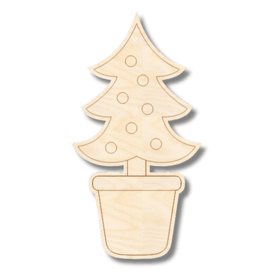 Unfinished Wood Etched Small Christmas Tree Shape | Paint By Line Crafts 16" / 1/4"