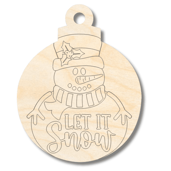 Unfinished Wood Etched Snowman Let it Snow Ornament Shape 5" / 1/8"