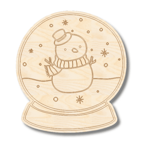 Unfinished Wood Etched Snowman Snowglobe Shape 3" / 1/4"