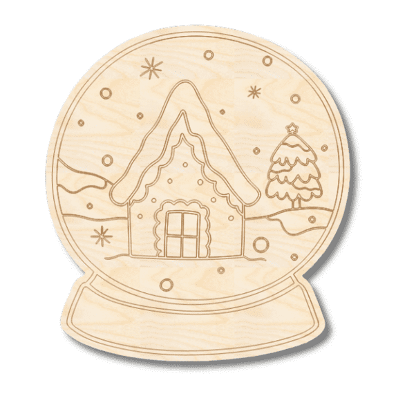 Unfinished Wood Etched Snowy House Snowglobe Shape 20" / 1/4"