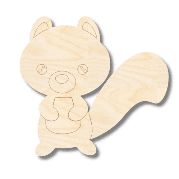 Unfinished Wood Etched Squirrel Shape 7" / 1/4"