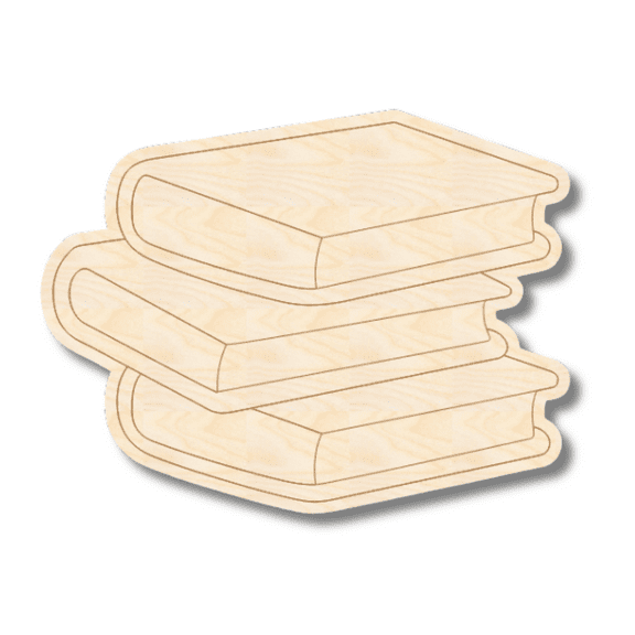 Unfinished Wood Etched Stack of Books Shape 5" / 1/8"