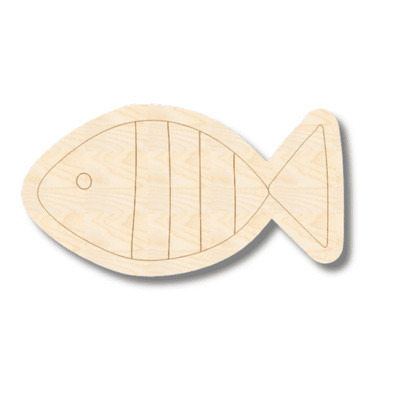 Unfinished Wood Etched Striped Fish Shape 14" / 1/4"