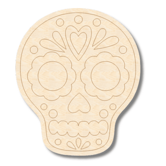 Unfinished Wood Etched Sugar Skull Shape 3" / 1/8"