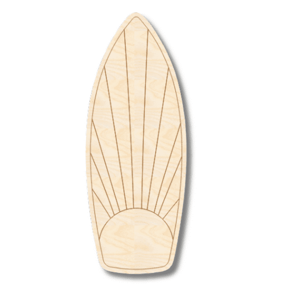 Unfinished Wood Etched Sun Surfboard Shape | Paint By Line Crafts | up to 30" DIY 5" / 1/8"