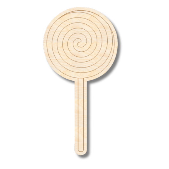 Unfinished Wood Etched Swirl Lollipop Shape | Paint By Line Crafts 4" / 1/8"