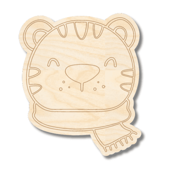 Unfinished Wood Etched Tiger Head Shape | Paint By Line Crafts 18" / 1/8"