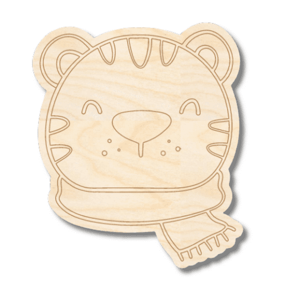 Unfinished Wood Etched Tiger Head Shape 4" / 1/4"