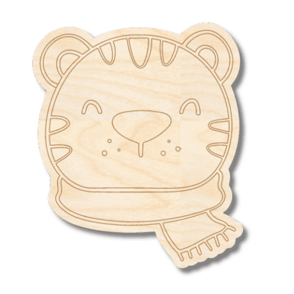Unfinished Wood Etched Tiger Head Shape 6" / 1/8"